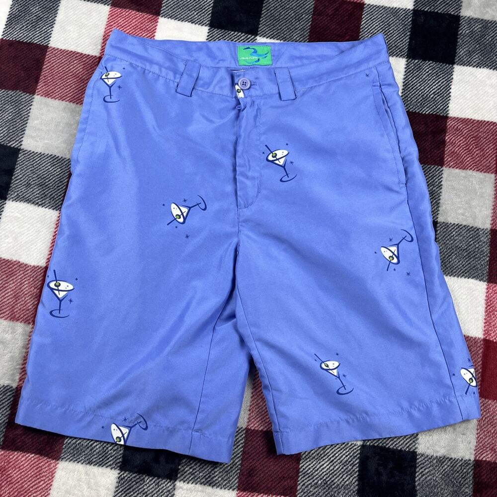 Liquid Flow Shorts Mens 32 Blue Cocktail‎ Martini Print Swim Bermuda Pocket Golf